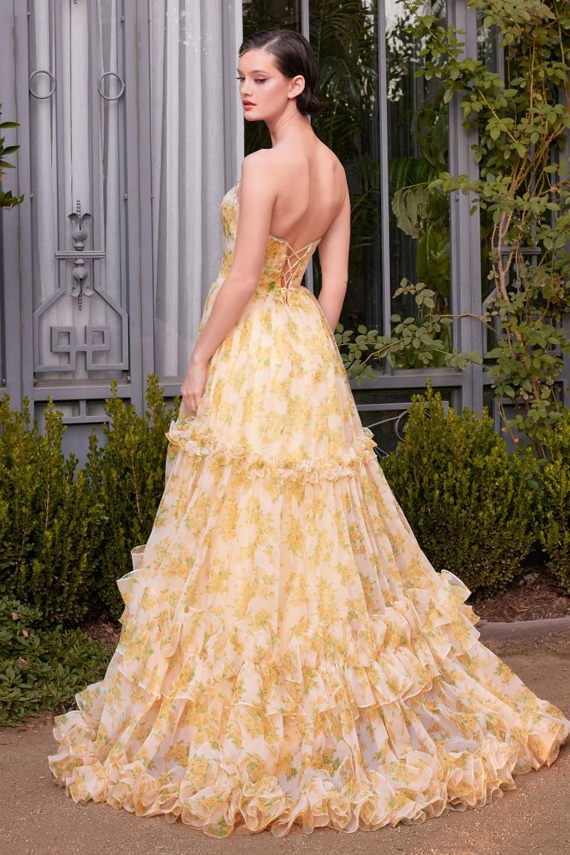 A1430 - STRAPLESS FLORAL PRINTED BALL GOWN - Andrea & Leo - Image 2