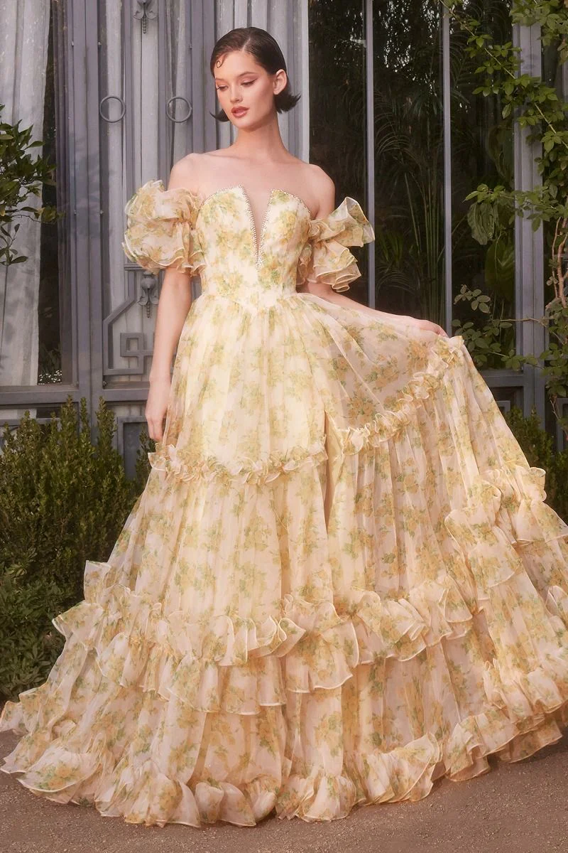 A1430 - STRAPLESS FLORAL PRINTED BALL GOWN - Andrea & Leo - Image 4
