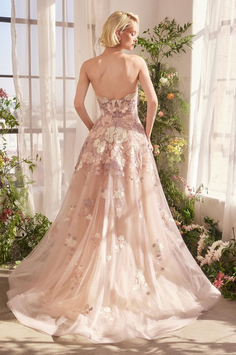 A1453 - SPRING FLORAL APPLIQUÉ A-LINE GOWN - Andrea & Leo - Image 3