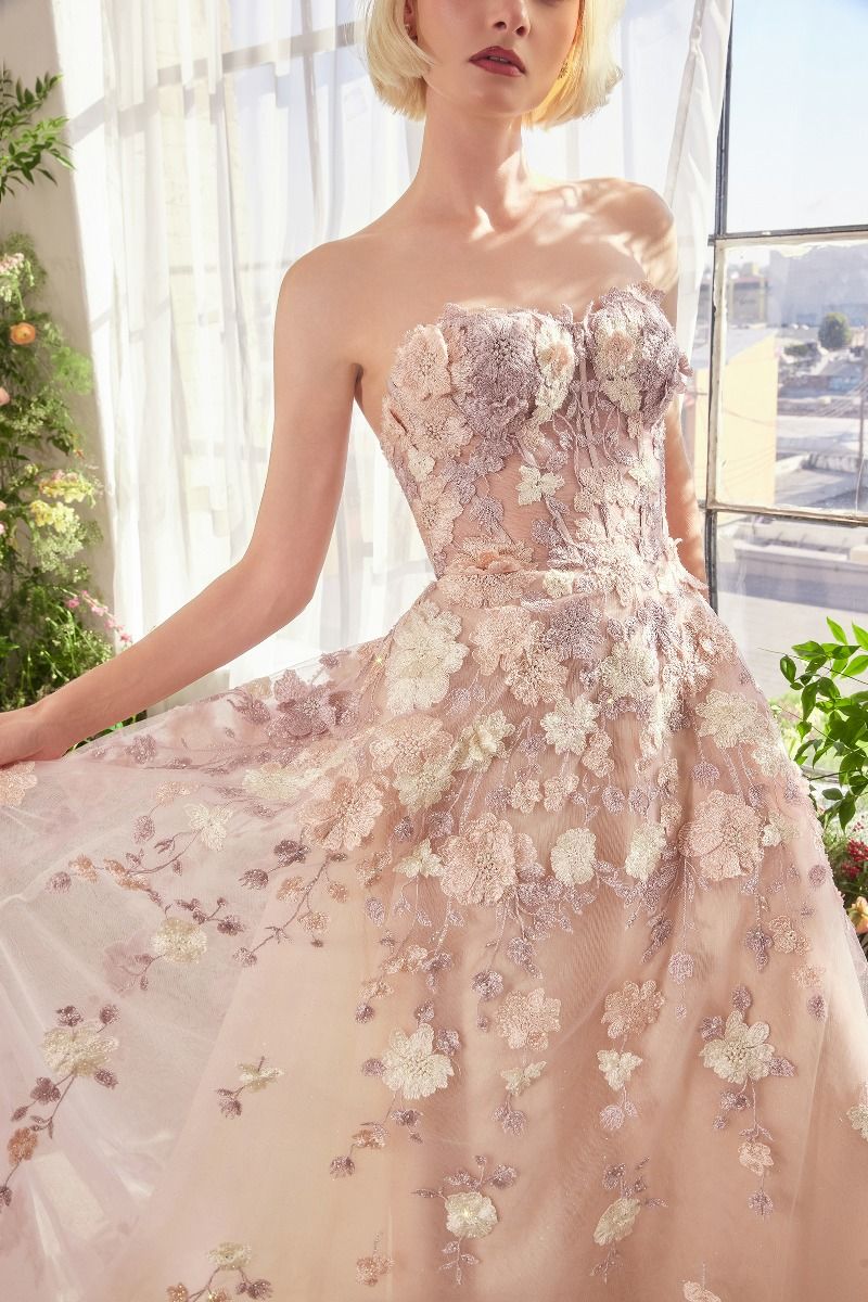 A1453 - SPRING FLORAL APPLIQUÉ A-LINE GOWN - Andrea & Leo - Image 4