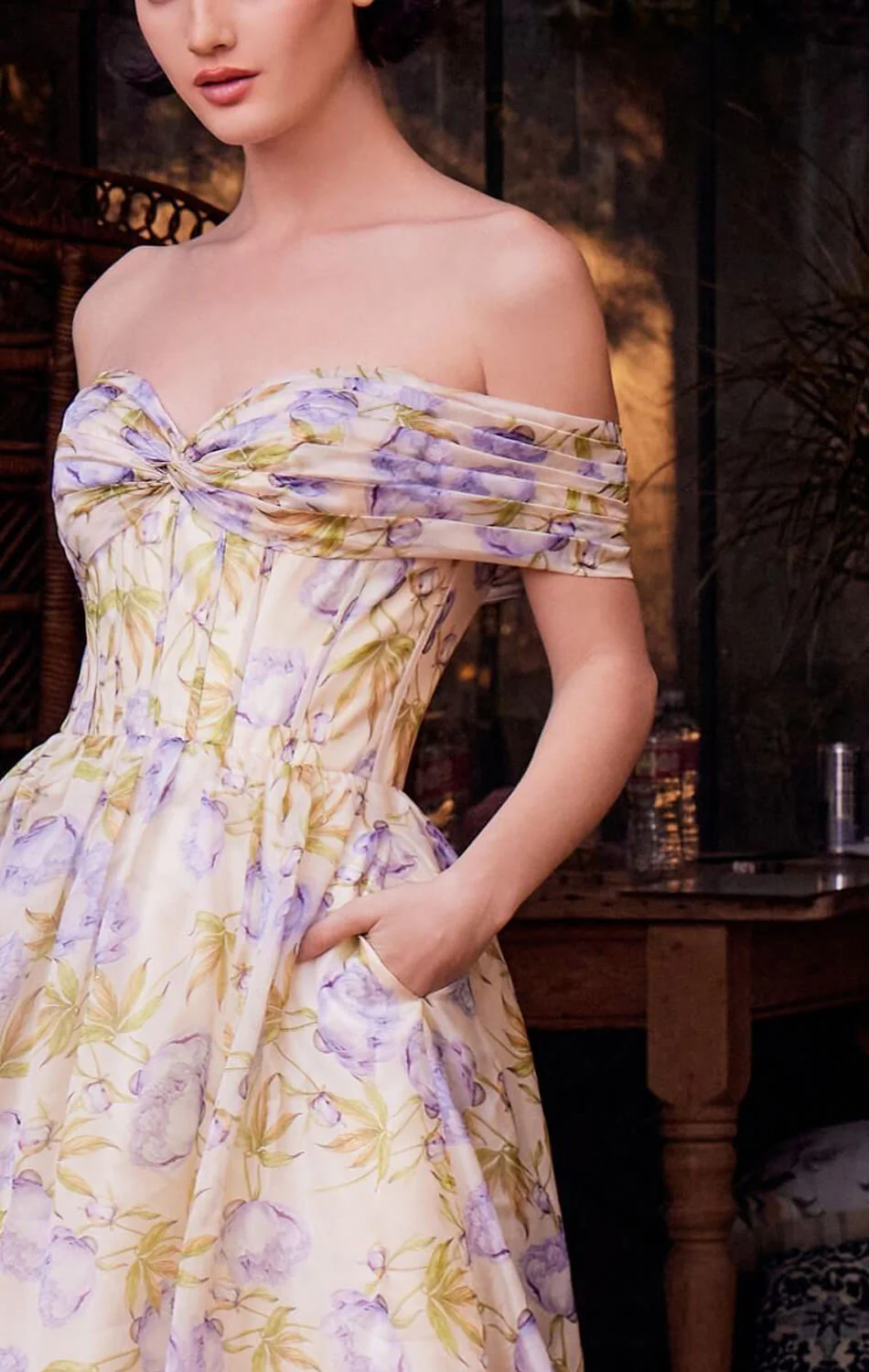 A1466 - FLORAL PRINTED OFF THE SHOULDER A-LINE DRESS - Andrea & Leo - Image 4
