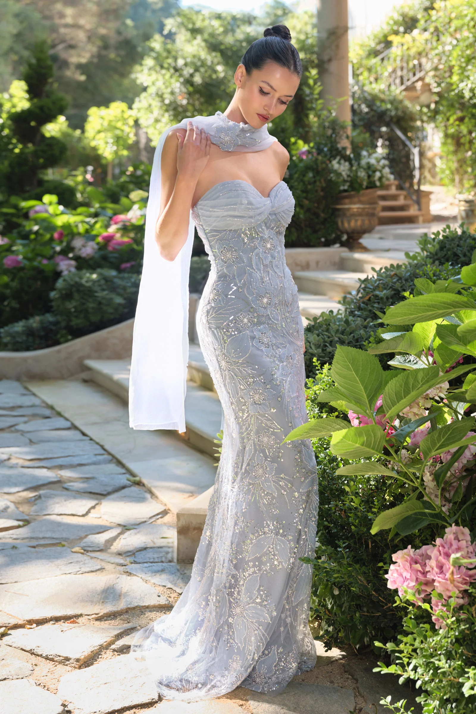 A1484 - Meadow Lark Fitted Column Dress With Scarf - Andrea & Leo - Image 4