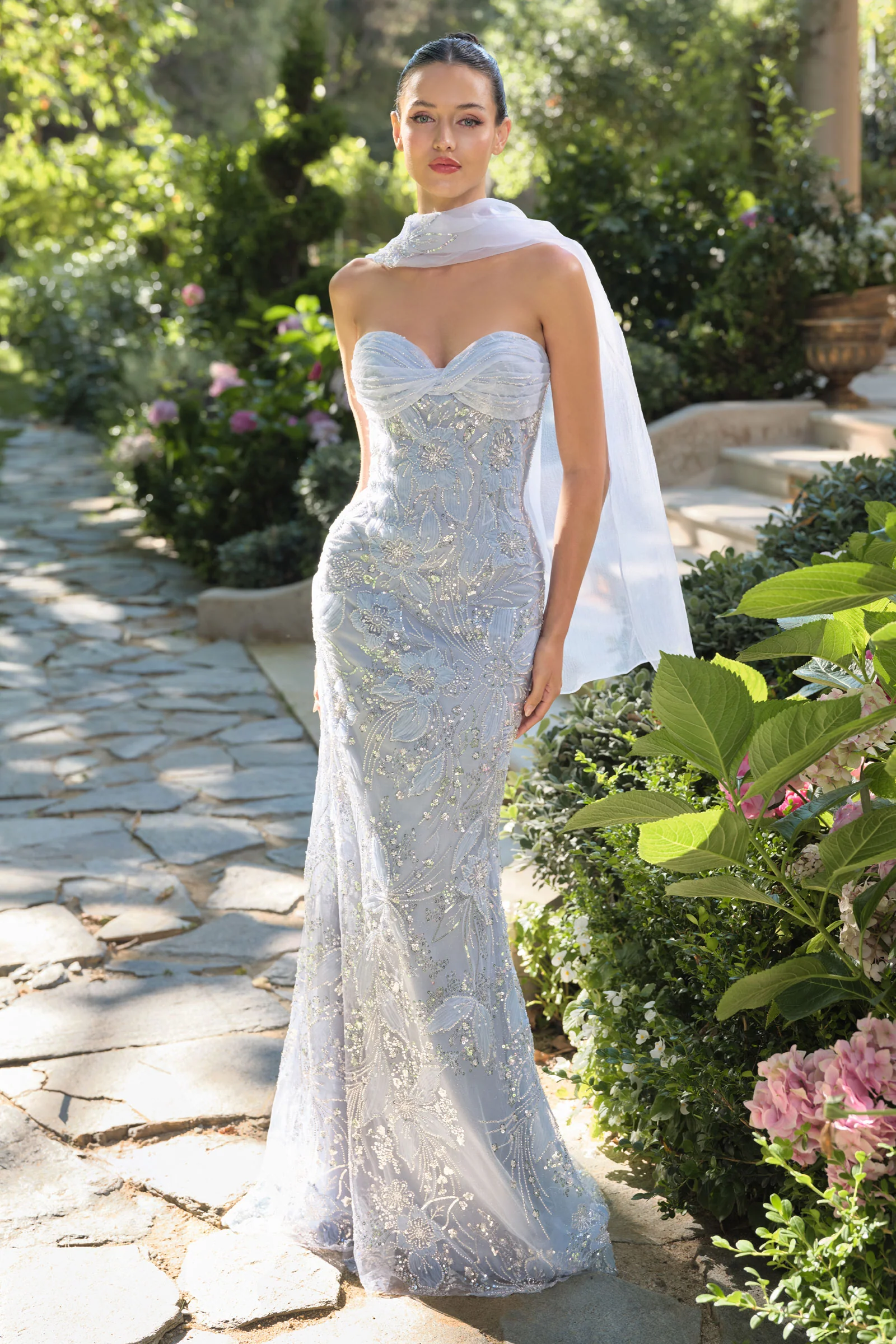 A1484 - Meadow Lark Fitted Column Dress With Scarf - Andrea & Leo - Image 5