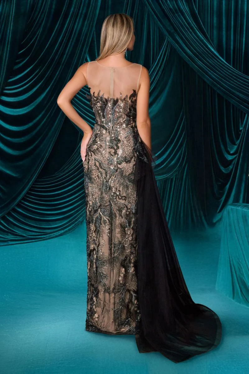 A1489 - FITTED GOWN WITH ILLUSION NECKLINE - Andrea & Leo - Image 2