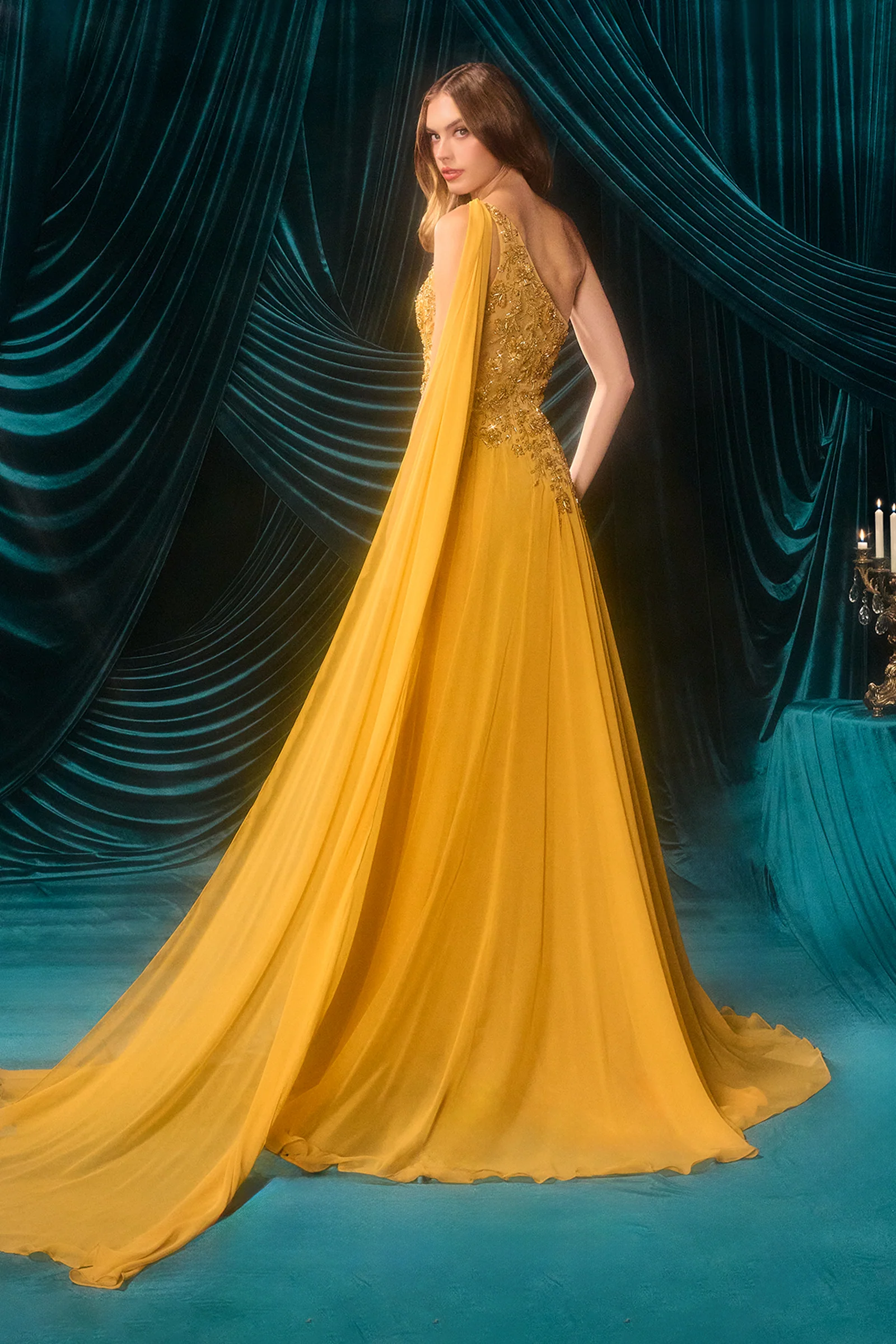 A1495 - Julia Jeweled Chiffon Gown - Andrea & Leo - Image 4