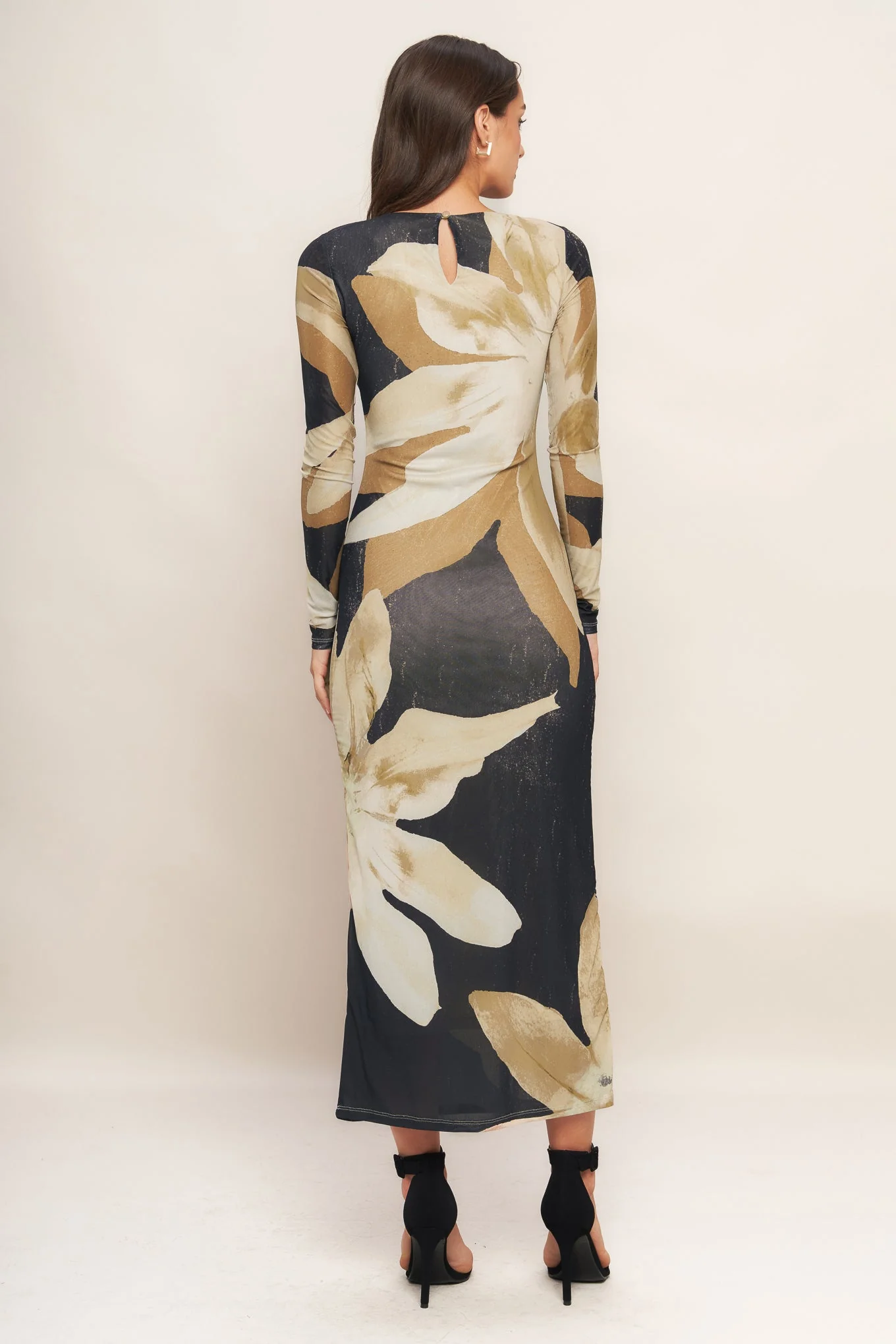 ABSTRACT BOTANICA LONG SLEEVE POWER MESH MIDI DRESS - Image 4