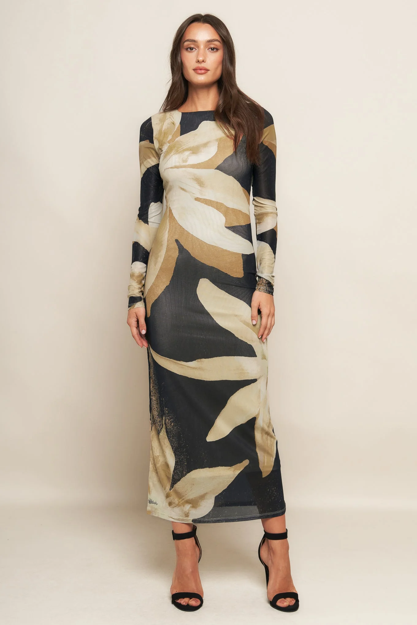 ABSTRACT BOTANICA LONG SLEEVE POWER MESH MIDI DRESS - Image 6