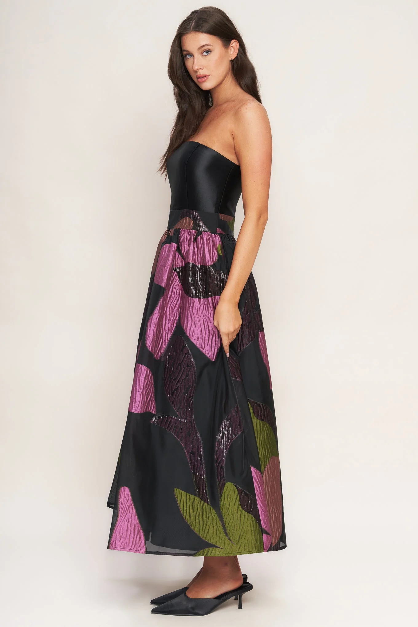 ABSTRACT ROSE BLACK MIDI DRESS - FINAL SALE