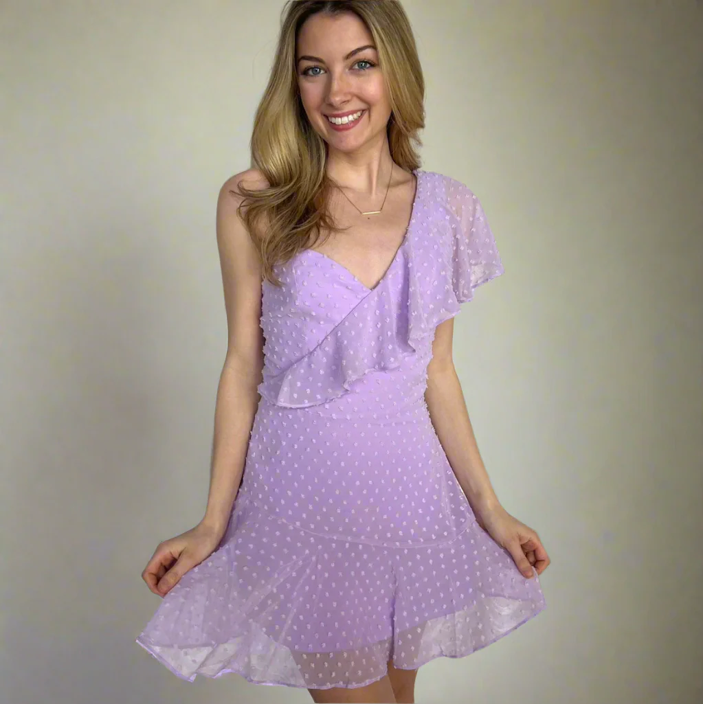 Ace Mini Dress - Lilac Swiss Dot Dress - Image 4