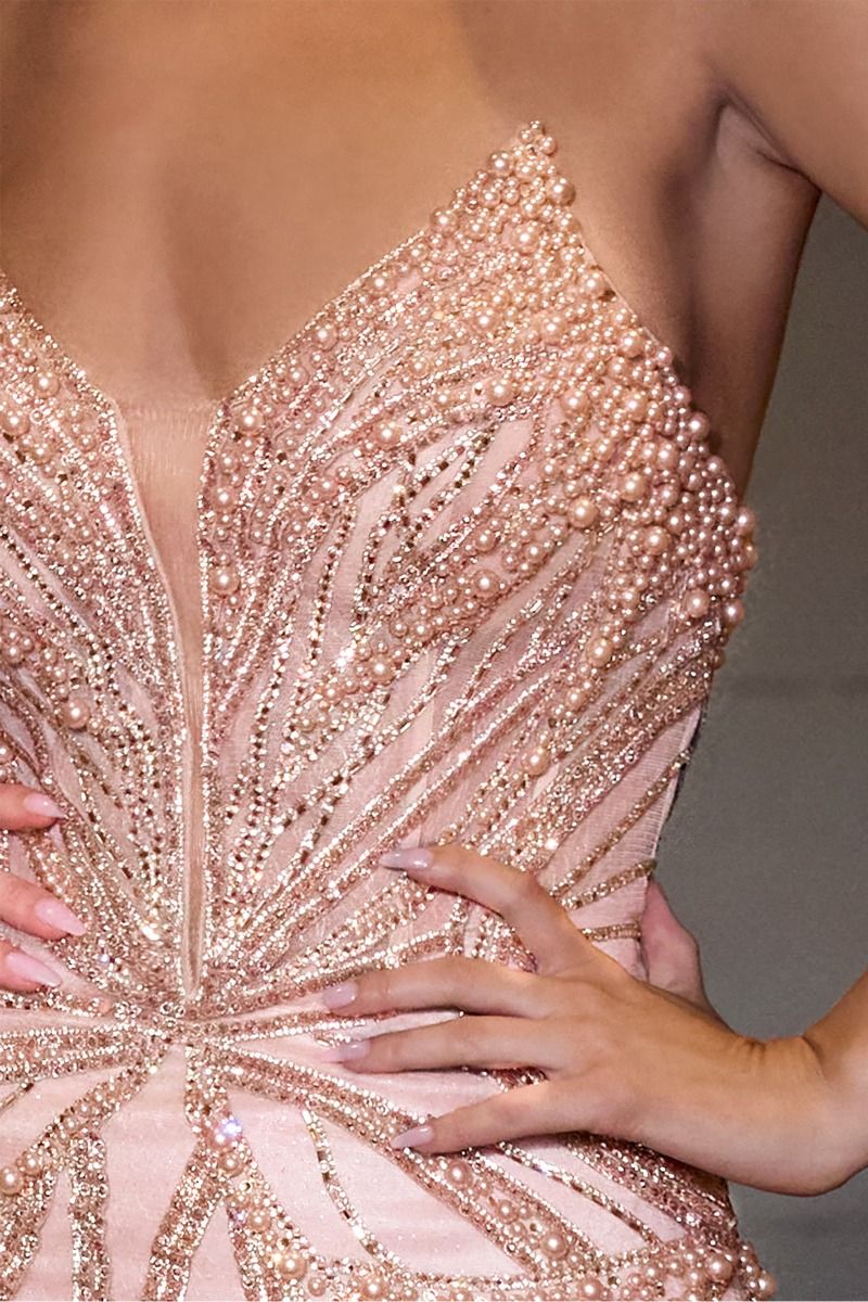 ADRIENNE GOWN - PEARL & CRYSTAL STRAPLESS FITTED DRESS - Image 8