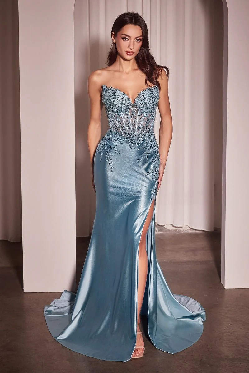 ALEXIS GOWN - SATIN & LACE STRAPLESS FITTED GOWN - Image 13