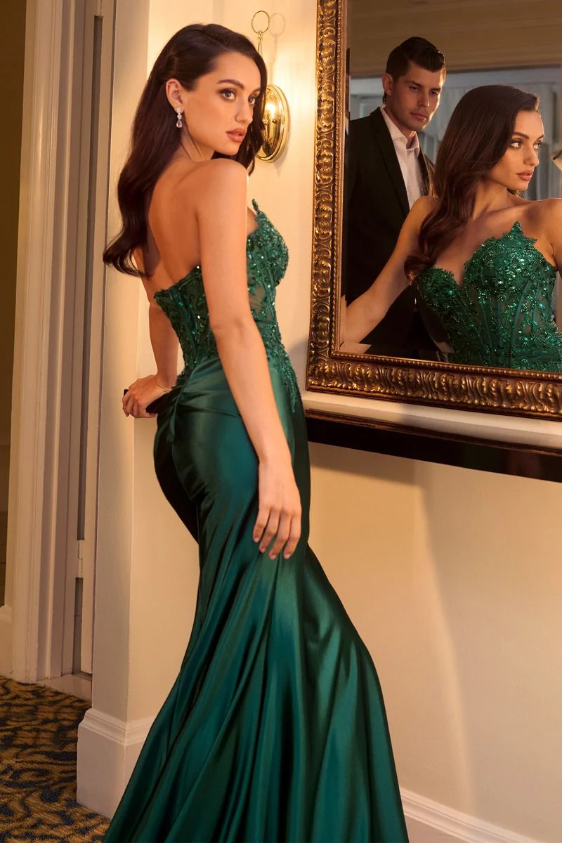 ALEXIS GOWN - SATIN & LACE STRAPLESS FITTED GOWN - Image 2