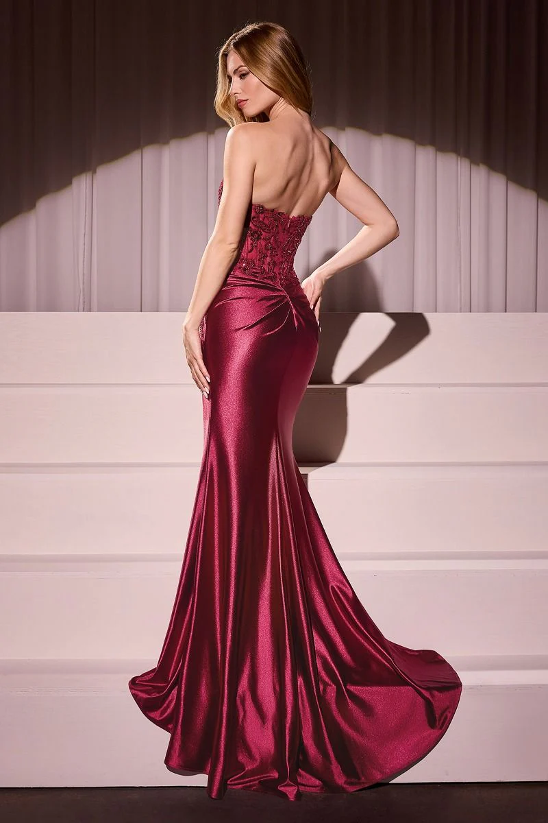 ALEXIS GOWN - SATIN & LACE STRAPLESS FITTED GOWN - Image 5