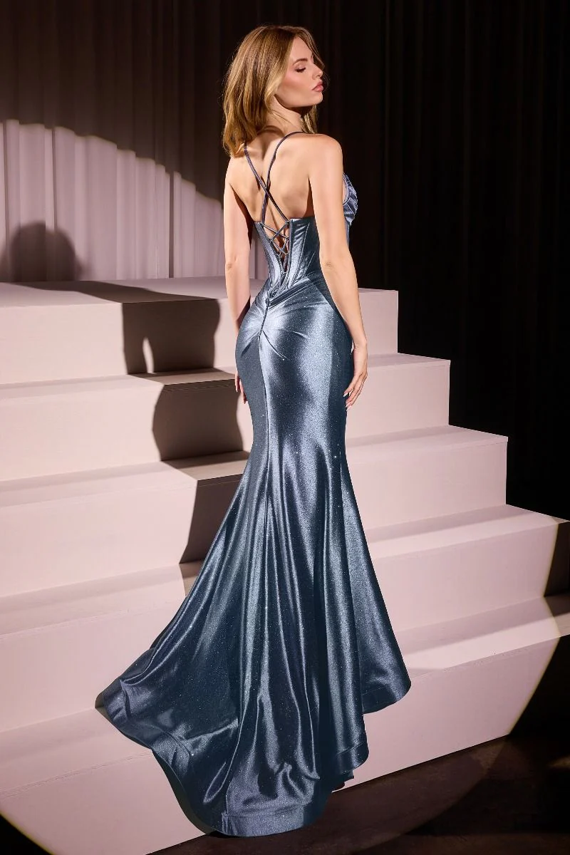 ALICE GOWN - GLITTER DUSTED FITTED STRETCH SATIN DRESS - Image 5