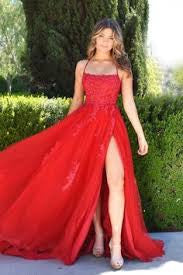 Alisha Gown - Red - Tulle A-line Dress With Open Back - Image 3