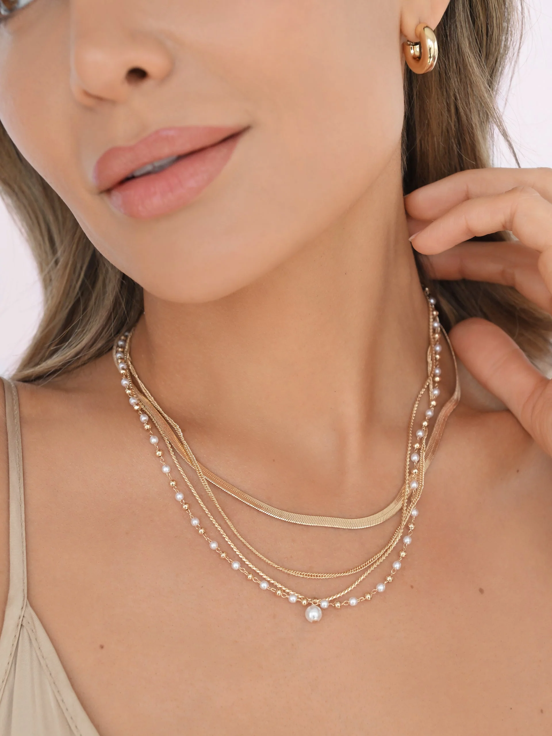 All the Chains Pearl Layered Necklace - Image 4