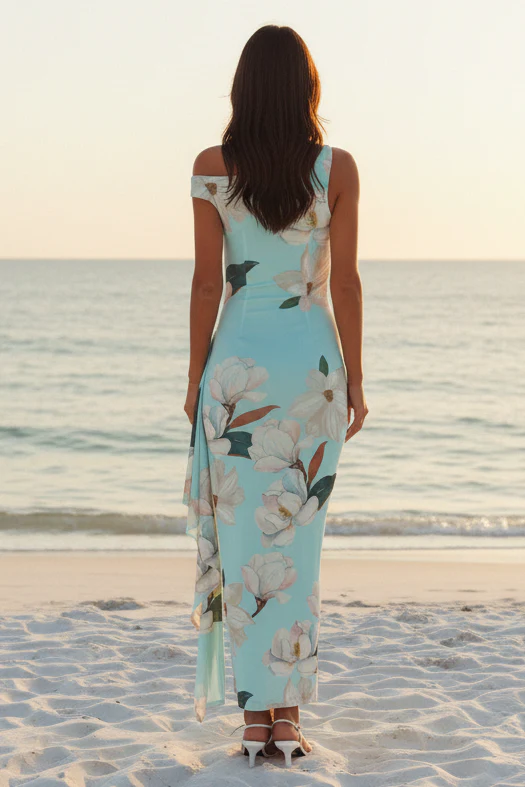 Amalfi Maxi Dress - Mint Floral Print Dress - Image 2