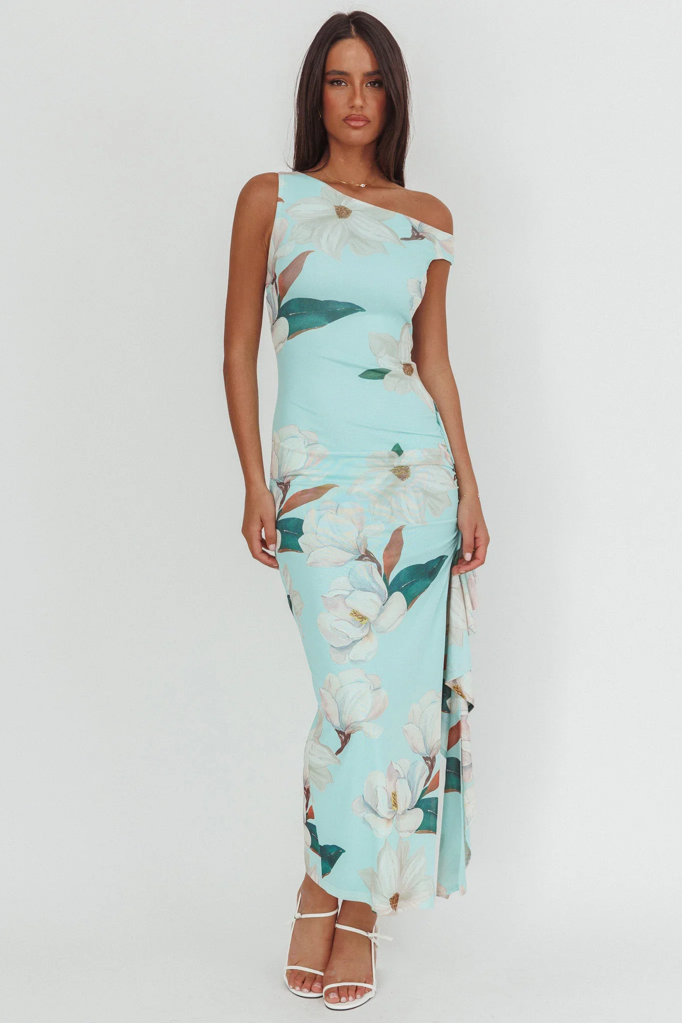 Amalfi Maxi Dress - Mint Floral Print Dress - Image 3