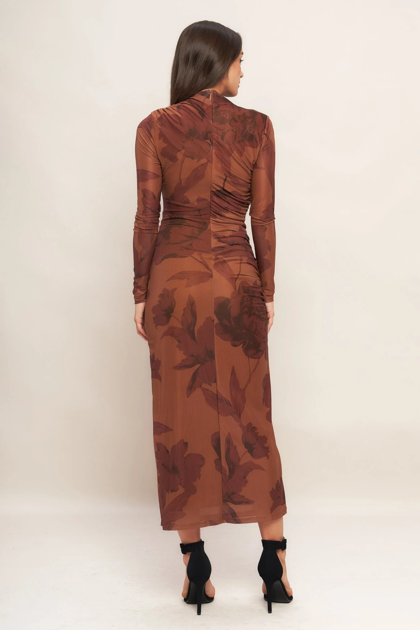AMBER FLORA POWER MESH MIDI DRESS - Image 4