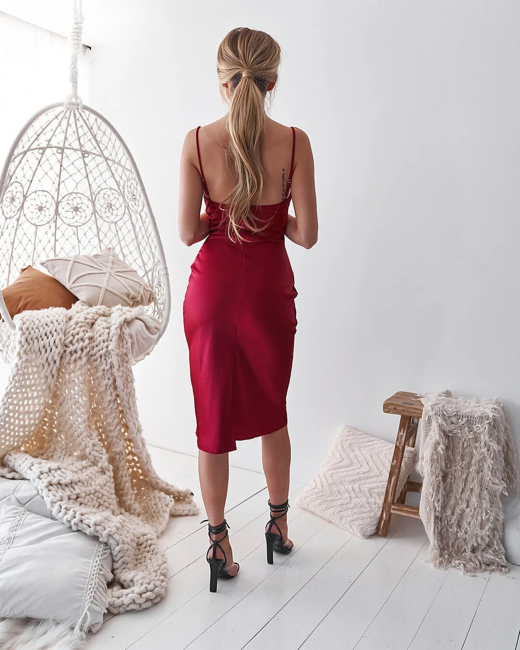 Aspen Midi Dress - Deep Red Satin Slip Dress - FINAL SALE - Image 3