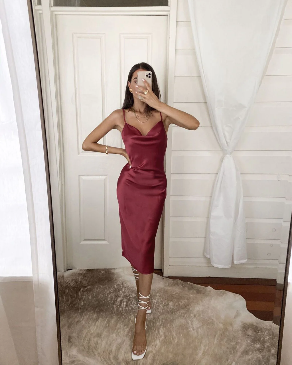 Aspen Midi Dress - Deep Red Satin Slip Dress - FINAL SALE - Image 7