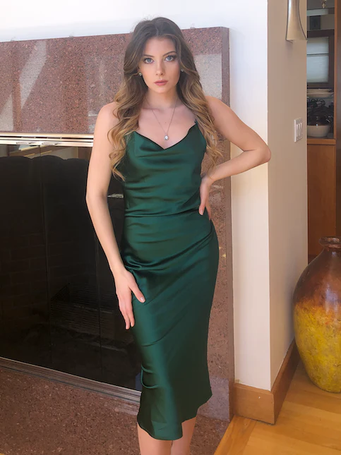 Aspen Midi Dress - Emerald Green Satin Slip Dress - Image 13