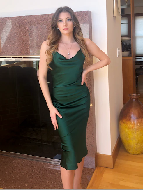 Aspen Midi Dress - Emerald Green Satin Slip Dress - Image 14