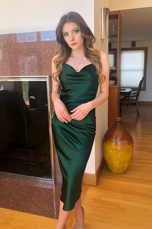 Aspen Midi Dress - Emerald Green Satin Slip Dress - Image 16