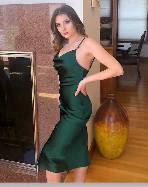 Aspen Midi Dress - Emerald Green Satin Slip Dress - Image 17