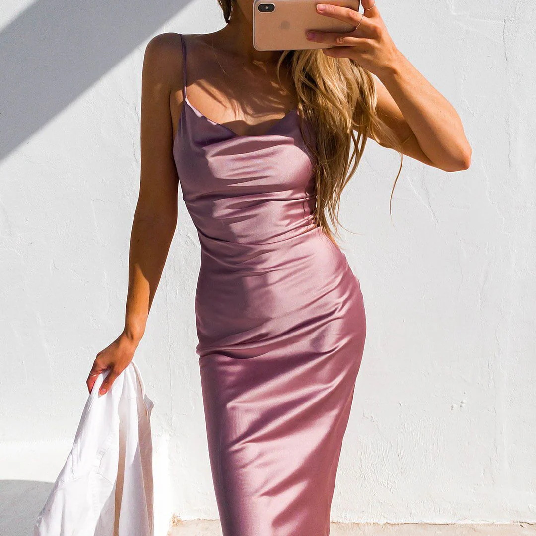 Aspen Midi Dress - Mauve Satin Slip Dress - Image 5