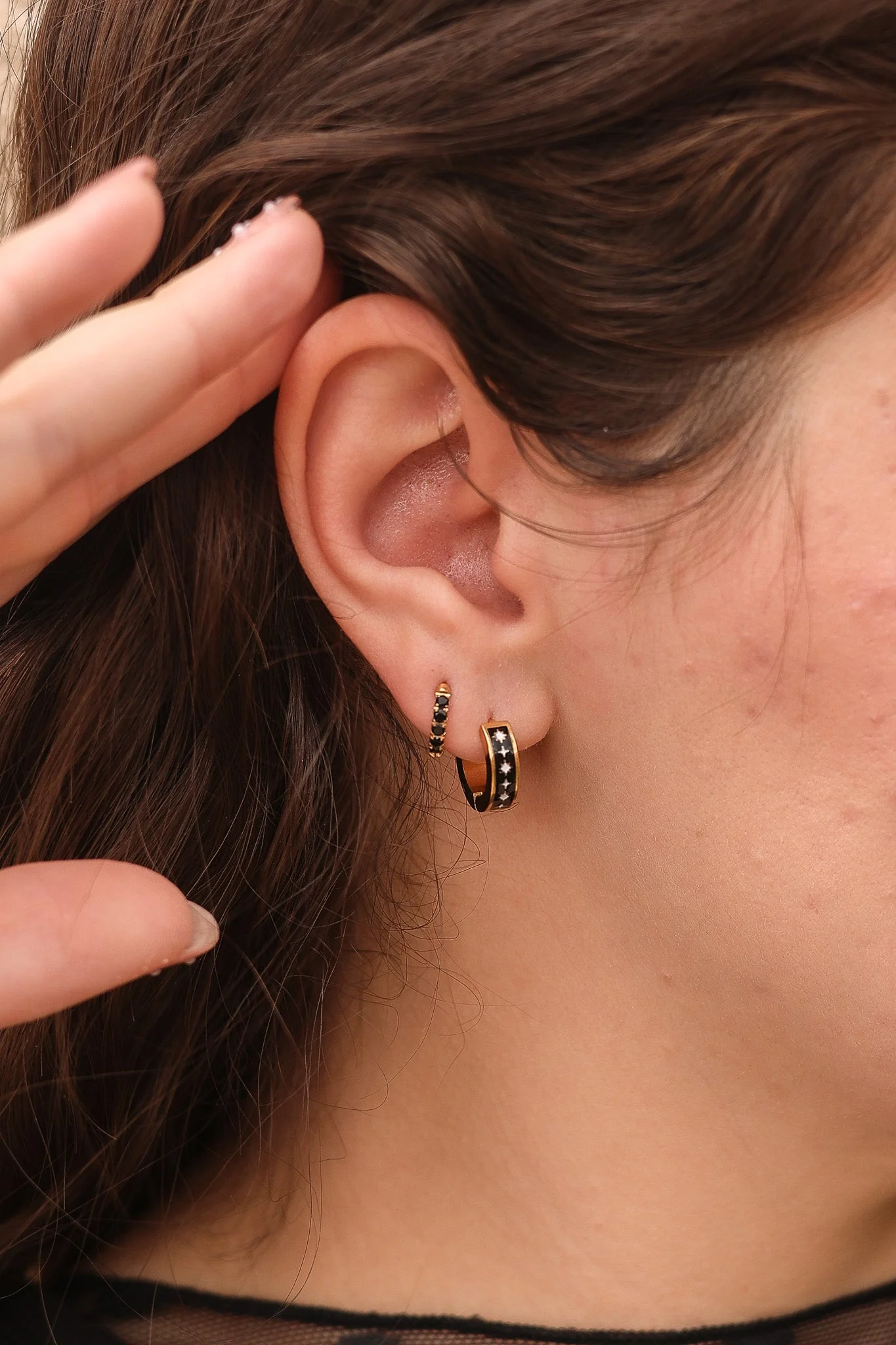Astara Black Enamel Hoop Earring - Image 6