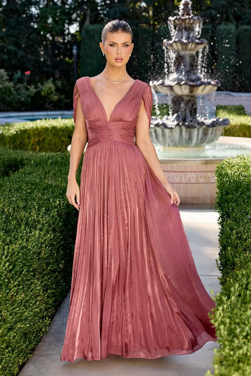 Astrid Gown - Draped Cap Sleeve Shimmer Chiffon Dress - Image 8