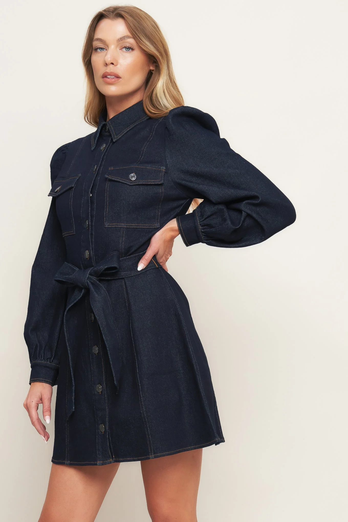 AUTUMN DAYS DARK INDIGO DENIM MINI DRESS - FINAL SALE - Image 5