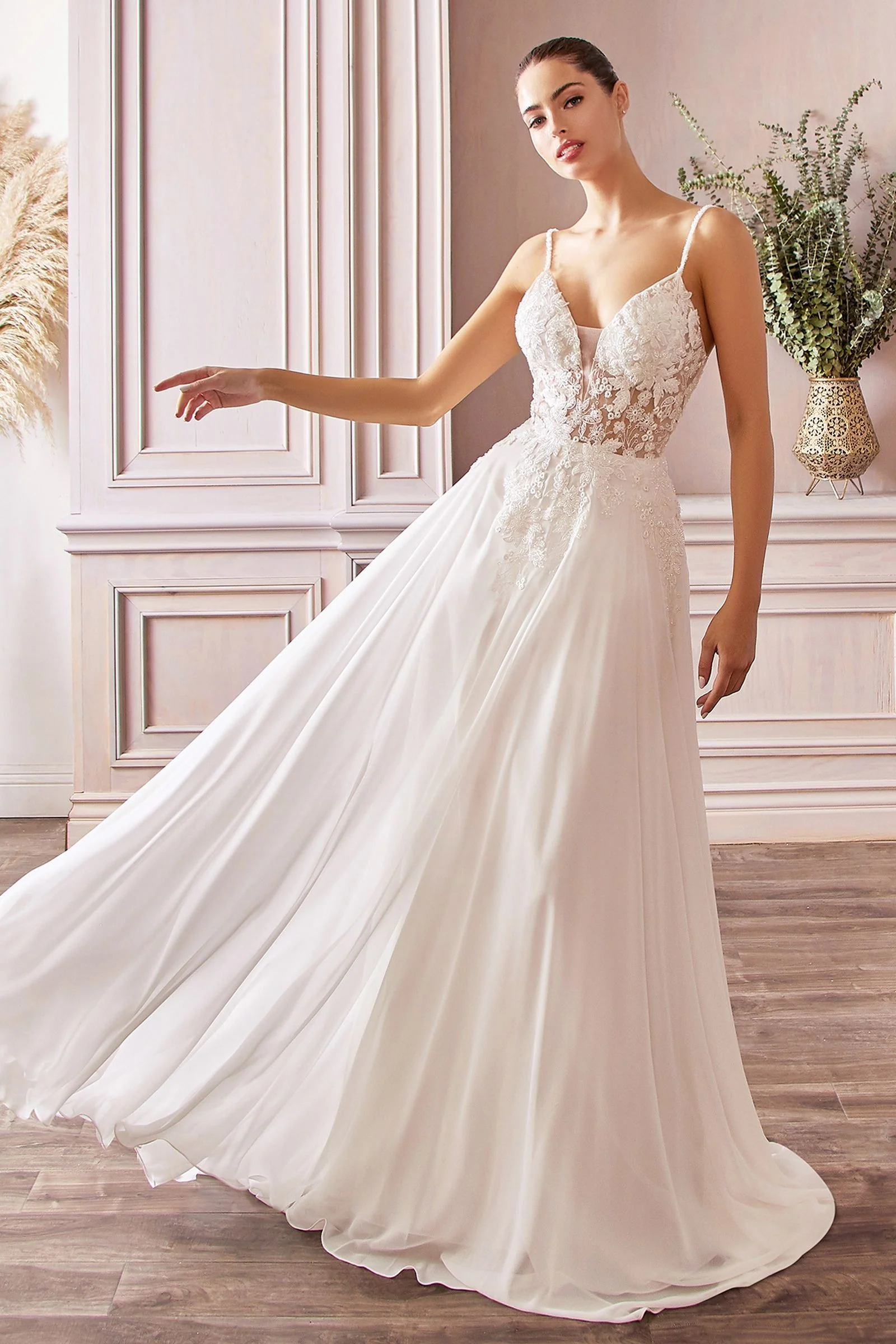 Avianna Gown - Floral Lace A-Line Chiffon Dress - Image 3