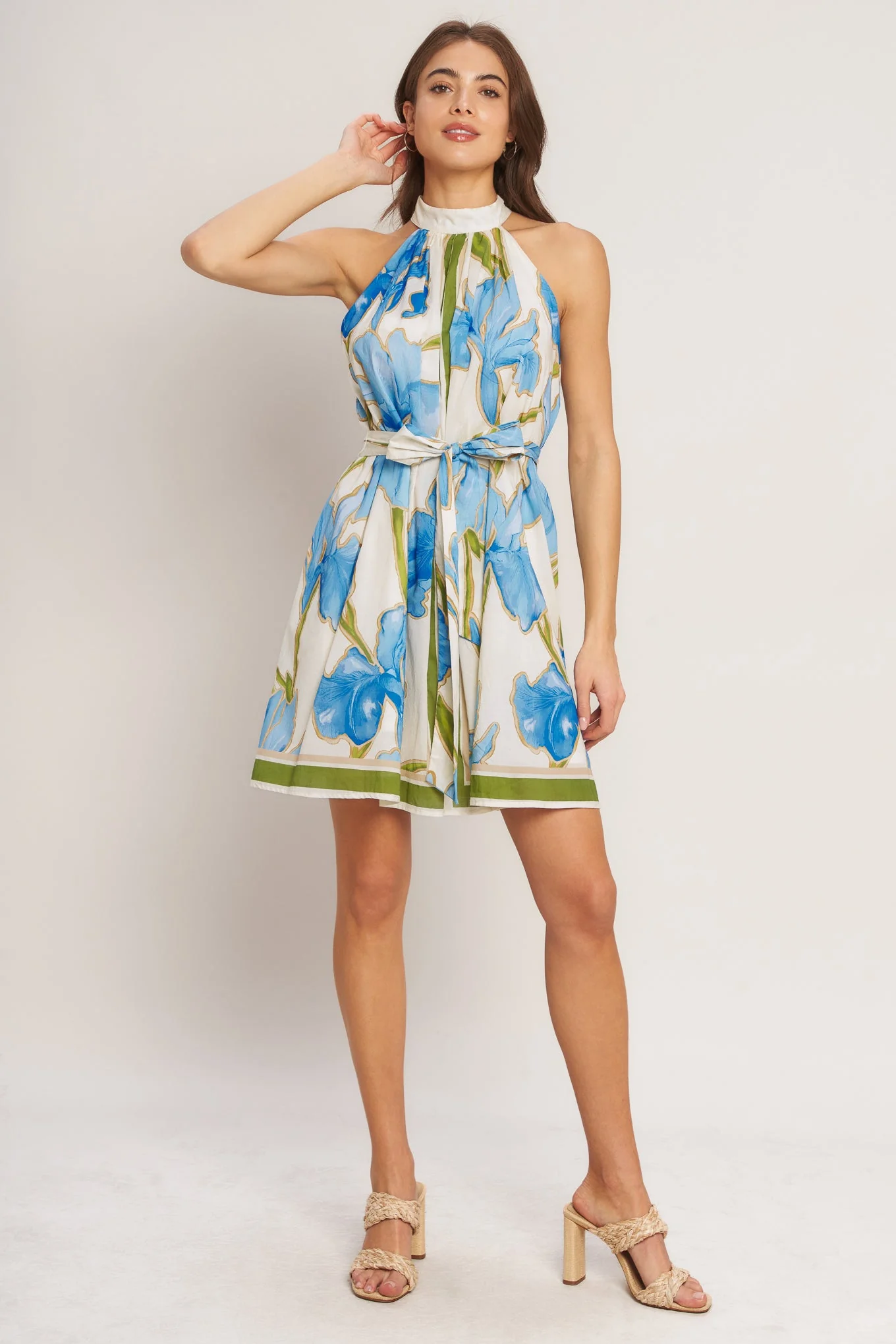 AZURE BLOOM HALTER MINI DRESS - Image 4
