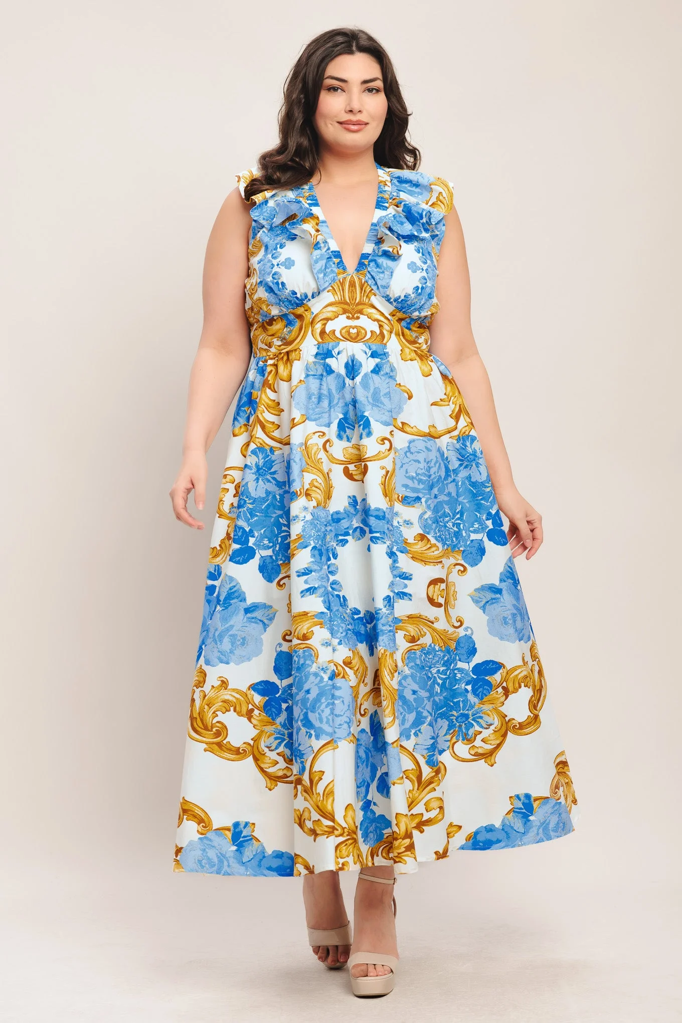 BAROQUE BLOOM BLUE MIDI DRESS - Image 10