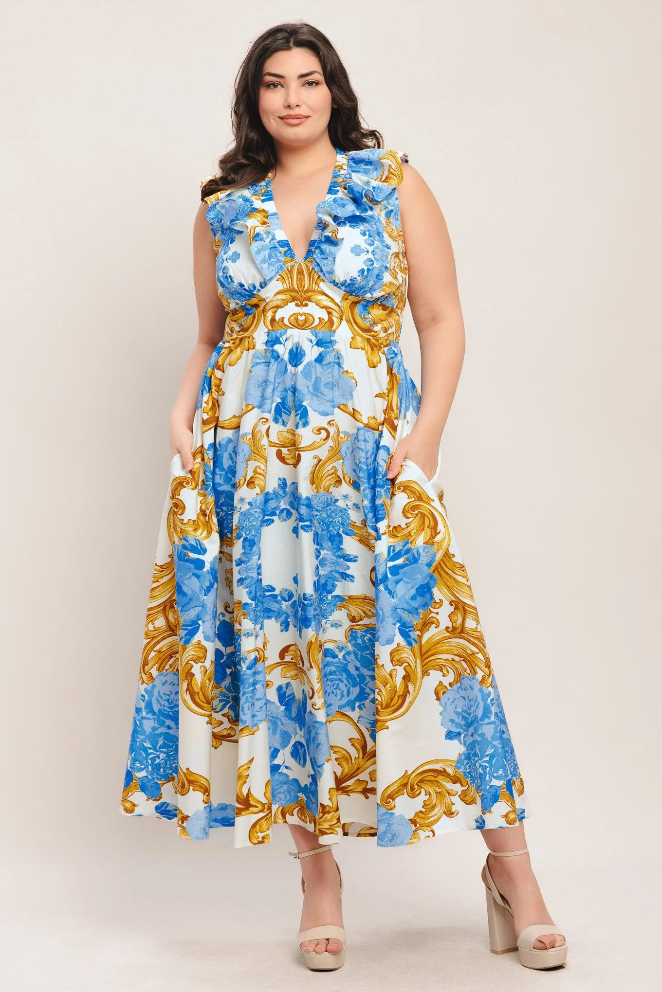 BAROQUE BLOOM BLUE MIDI DRESS - Image 12