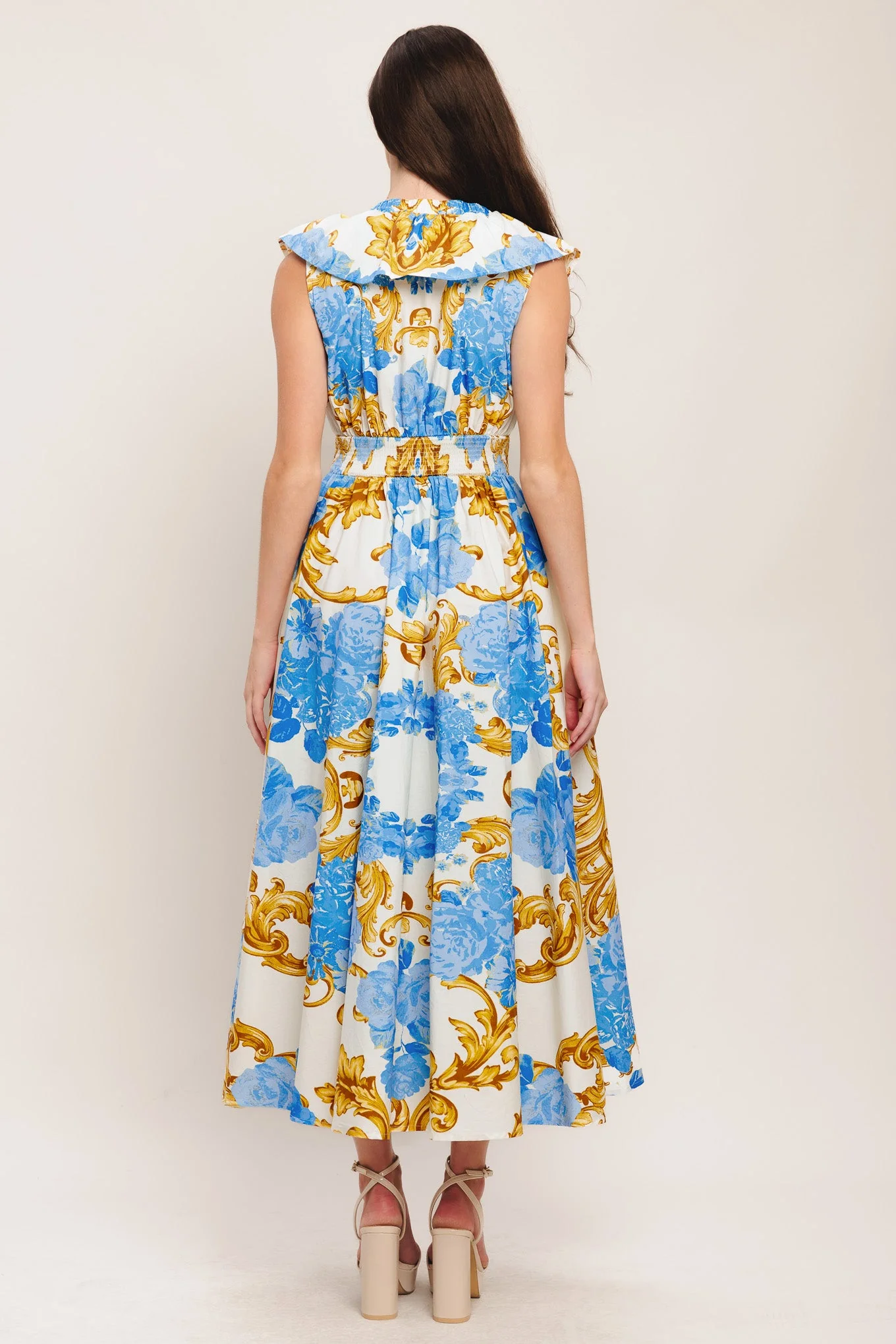 BAROQUE BLOOM BLUE MIDI DRESS - Image 2