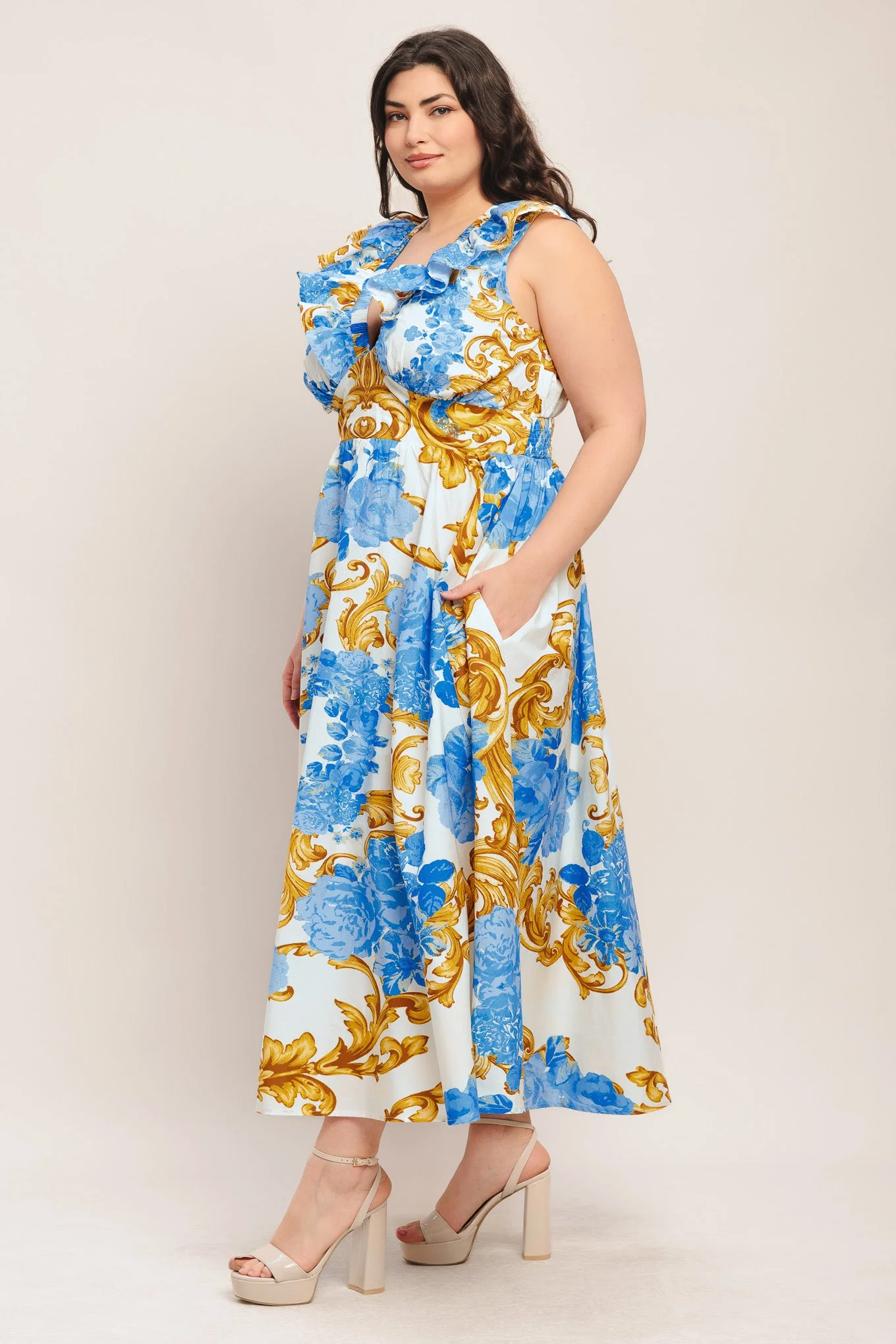 BAROQUE BLOOM BLUE MIDI DRESS - Image 7