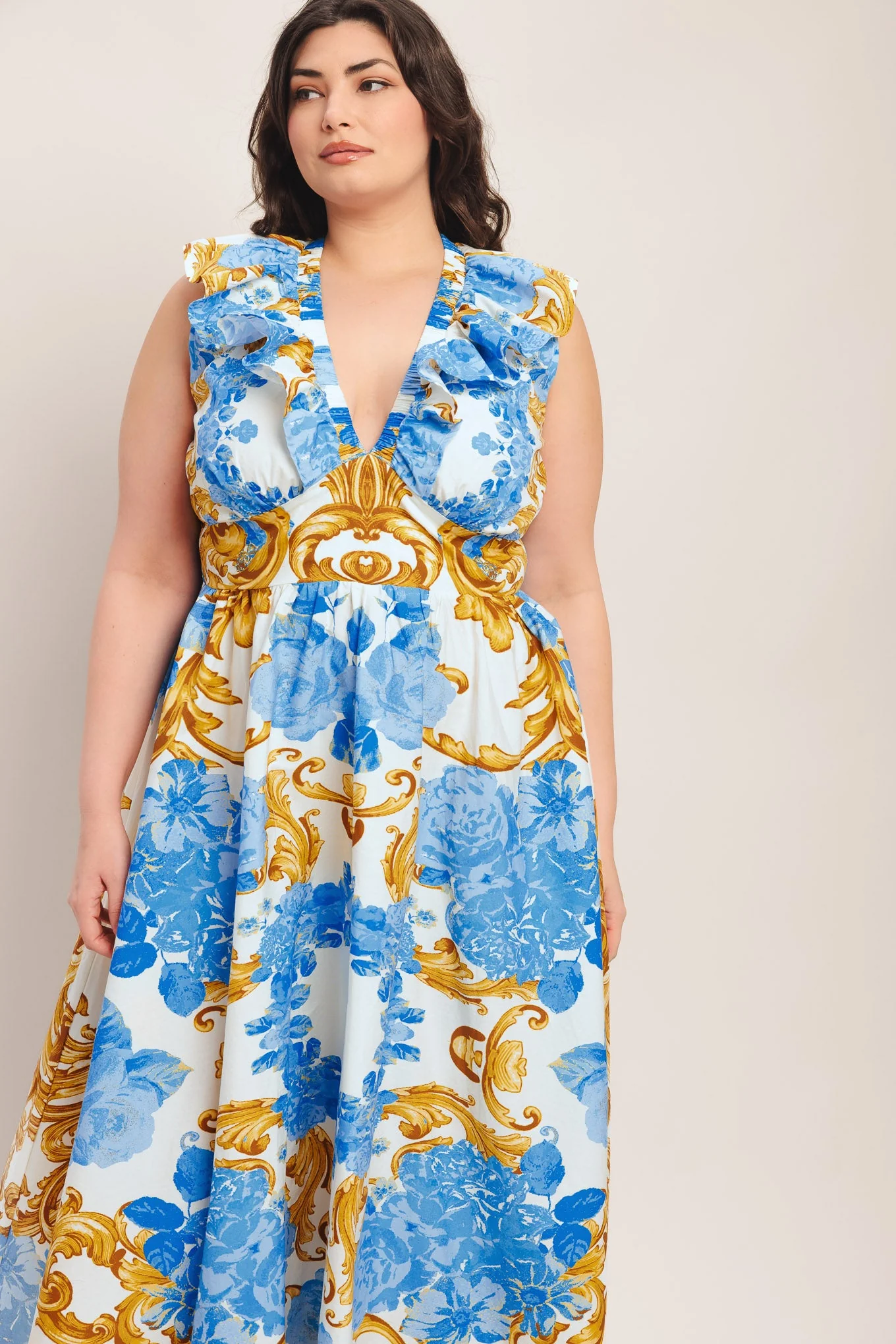 BAROQUE BLOOM BLUE MIDI DRESS - Image 9