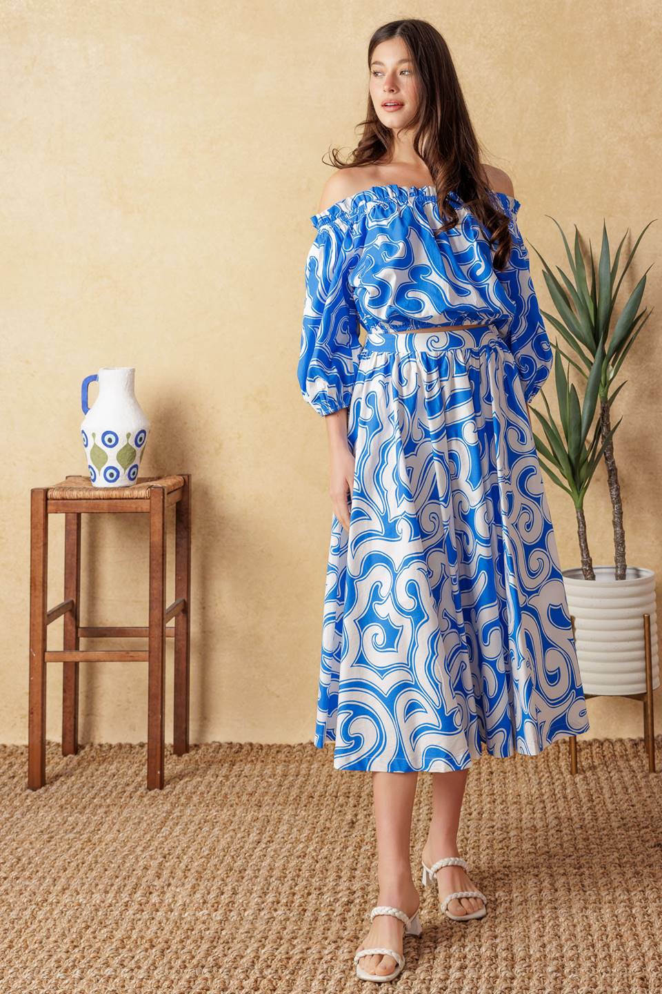BEACH DAY TOP & SKIRT SET - BLUE & WHITE - Image 3