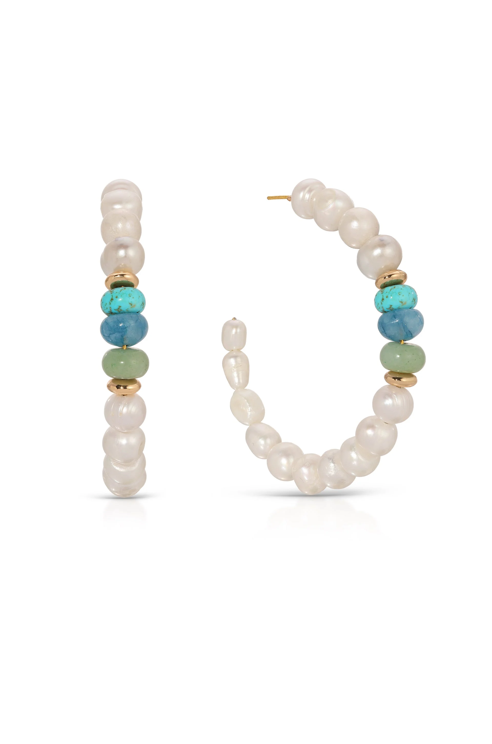 Beach Day Pearl and Gemstone Hoop Earrings - Image 2