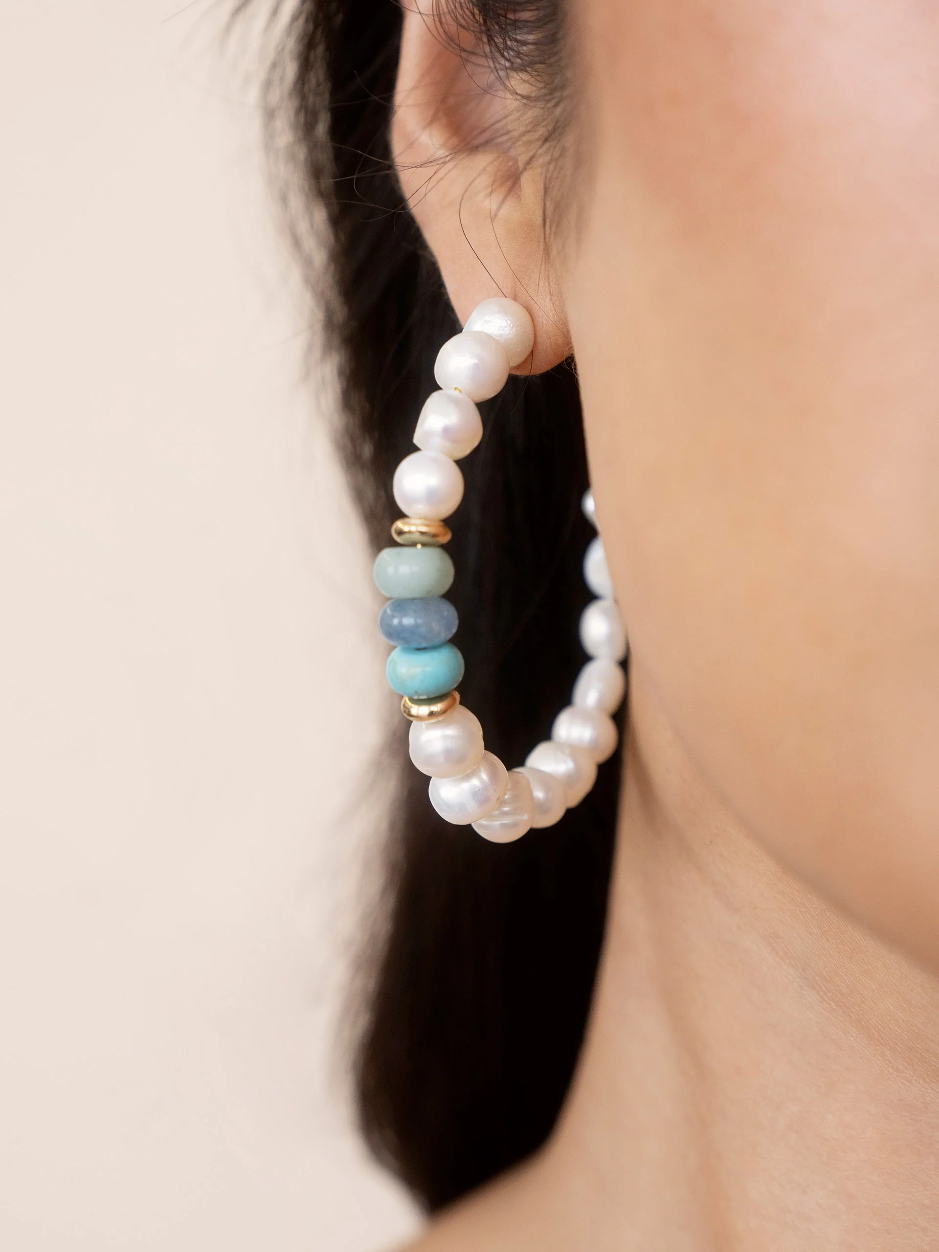 Beach Day Pearl and Gemstone Hoop Earrings - Image 6