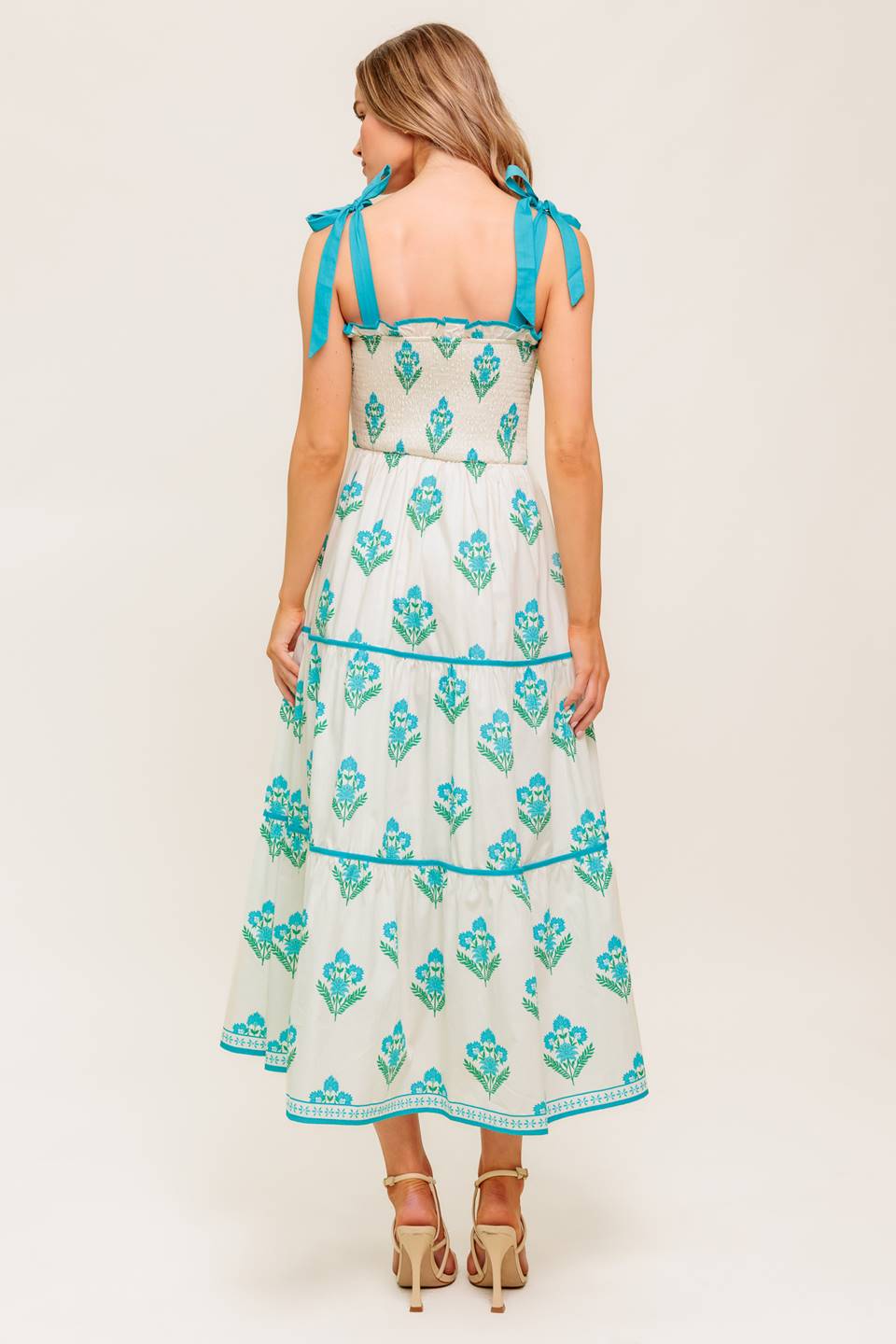 BEAUTY IN BLOOM - BLUE TIE STRAP MIDI DRESS - Image 2