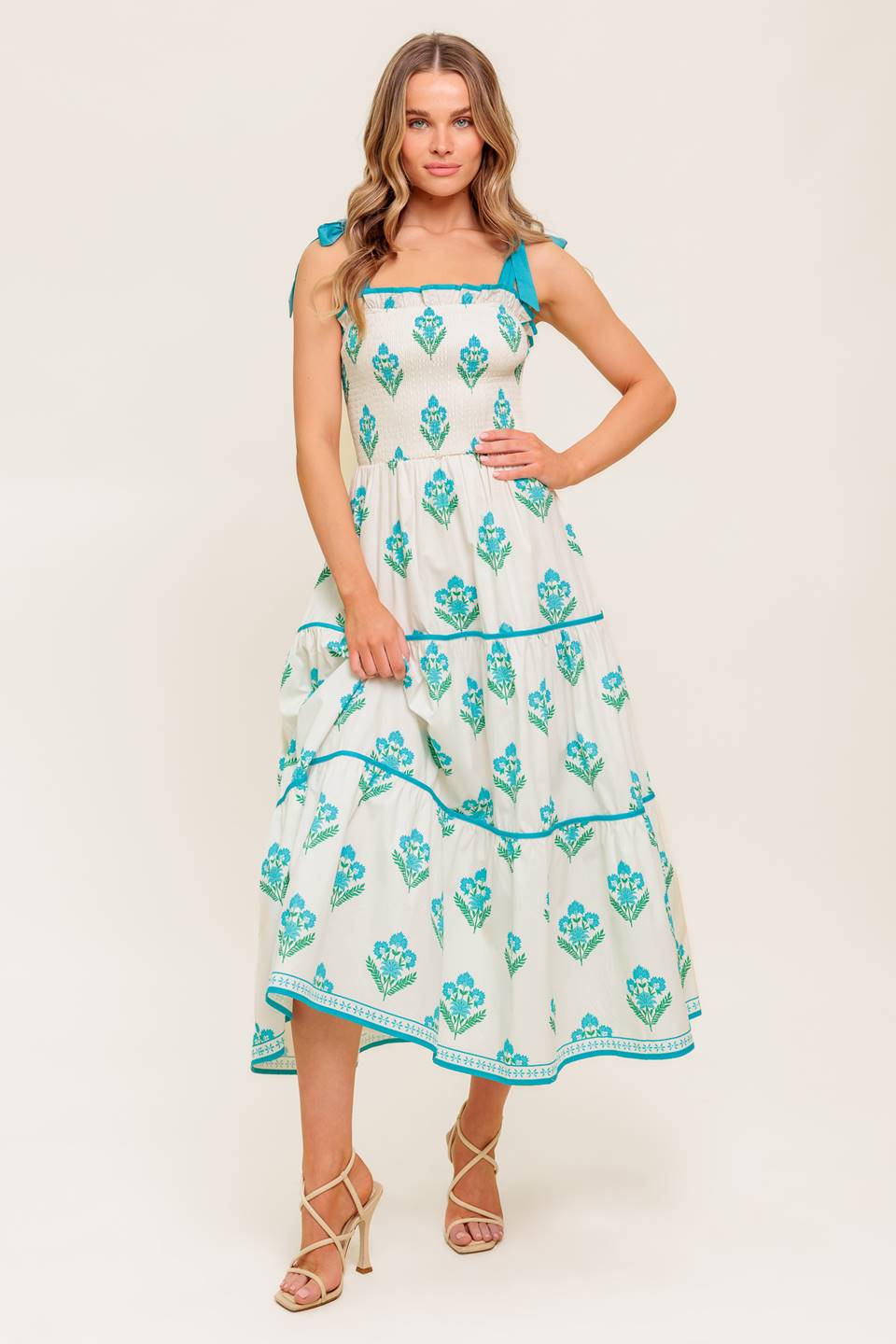 BEAUTY IN BLOOM - BLUE TIE STRAP MIDI DRESS - Image 4