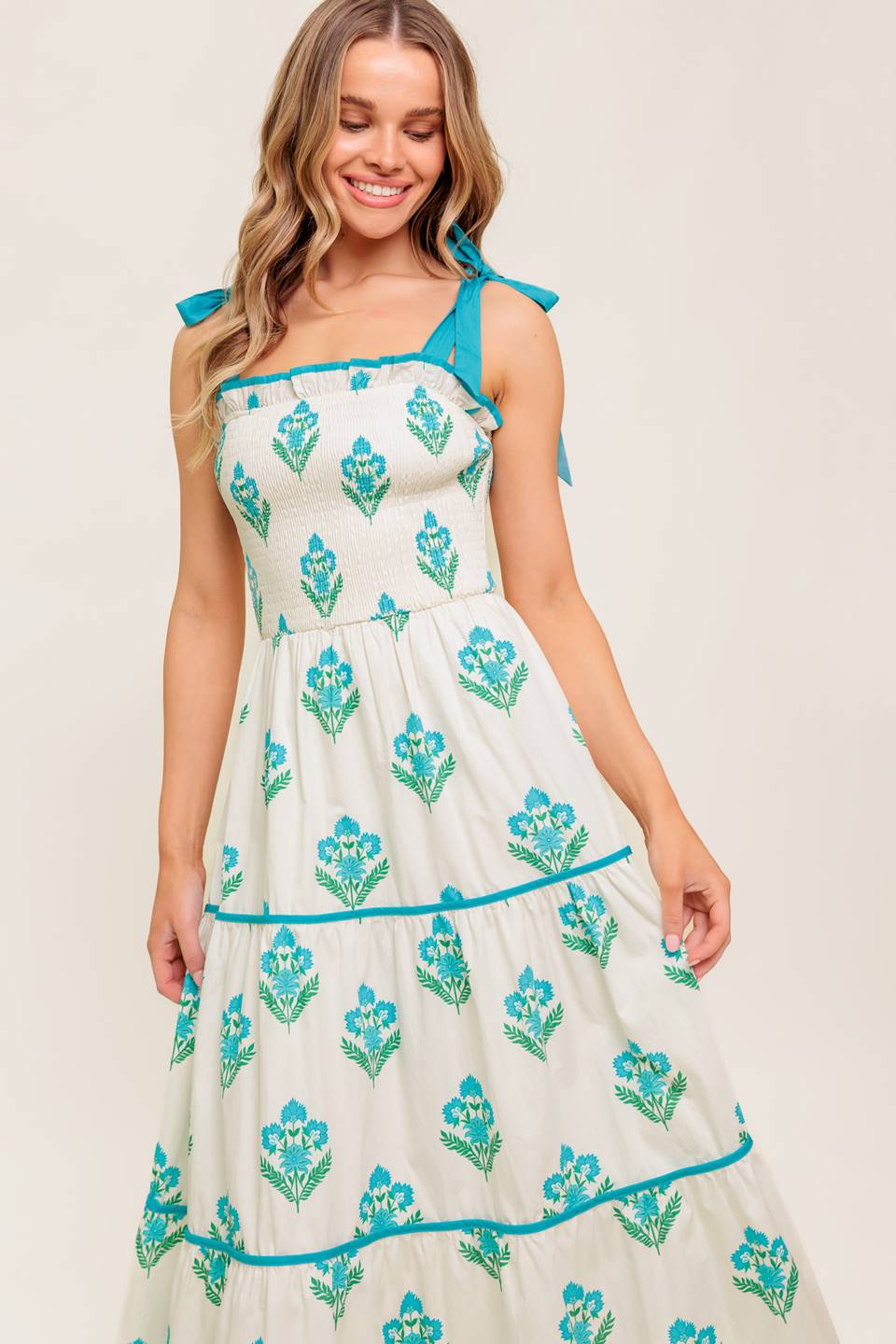 BEAUTY IN BLOOM - BLUE TIE STRAP MIDI DRESS - Image 6