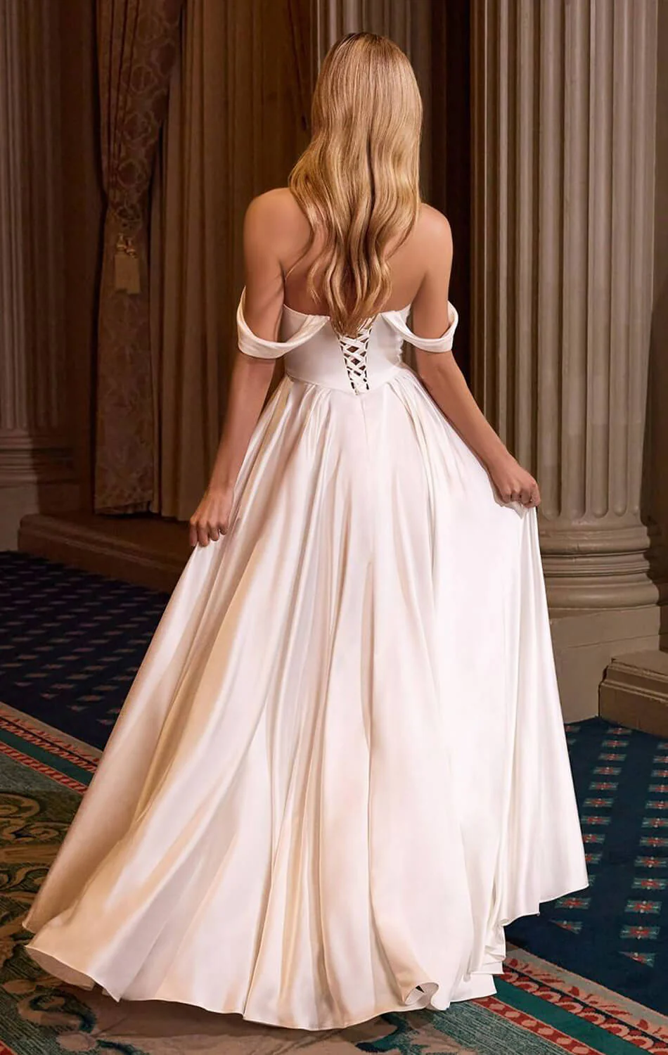 BELINDA GOWN - OFF WHITE A-LINE DRESS WITH CORSET BACK - Image 3