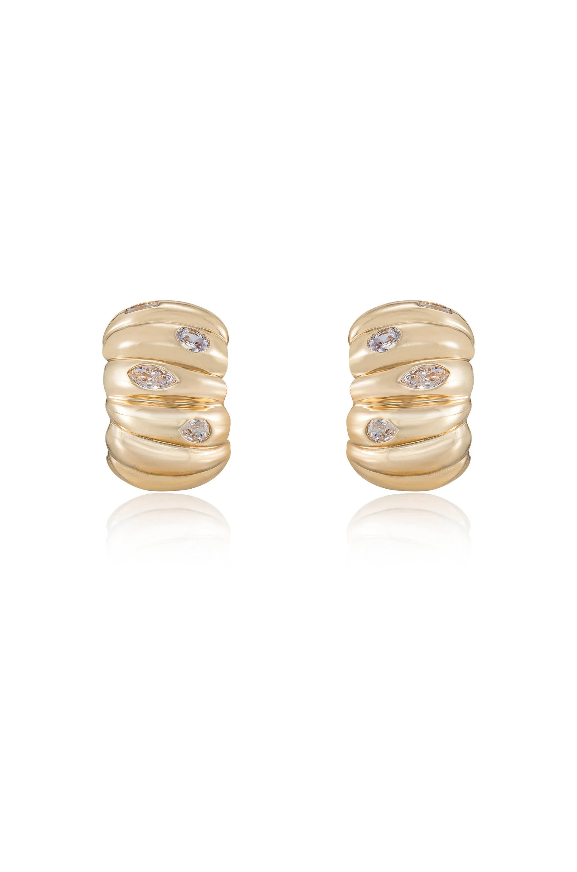 Bezel Crystal Crescent Huggie Hoops - Image 4