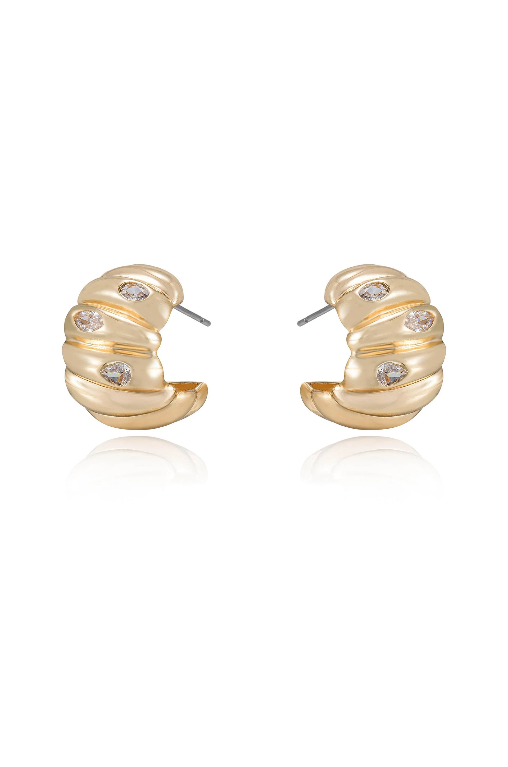 Bezel Crystal Crescent Huggie Hoops - Image 5