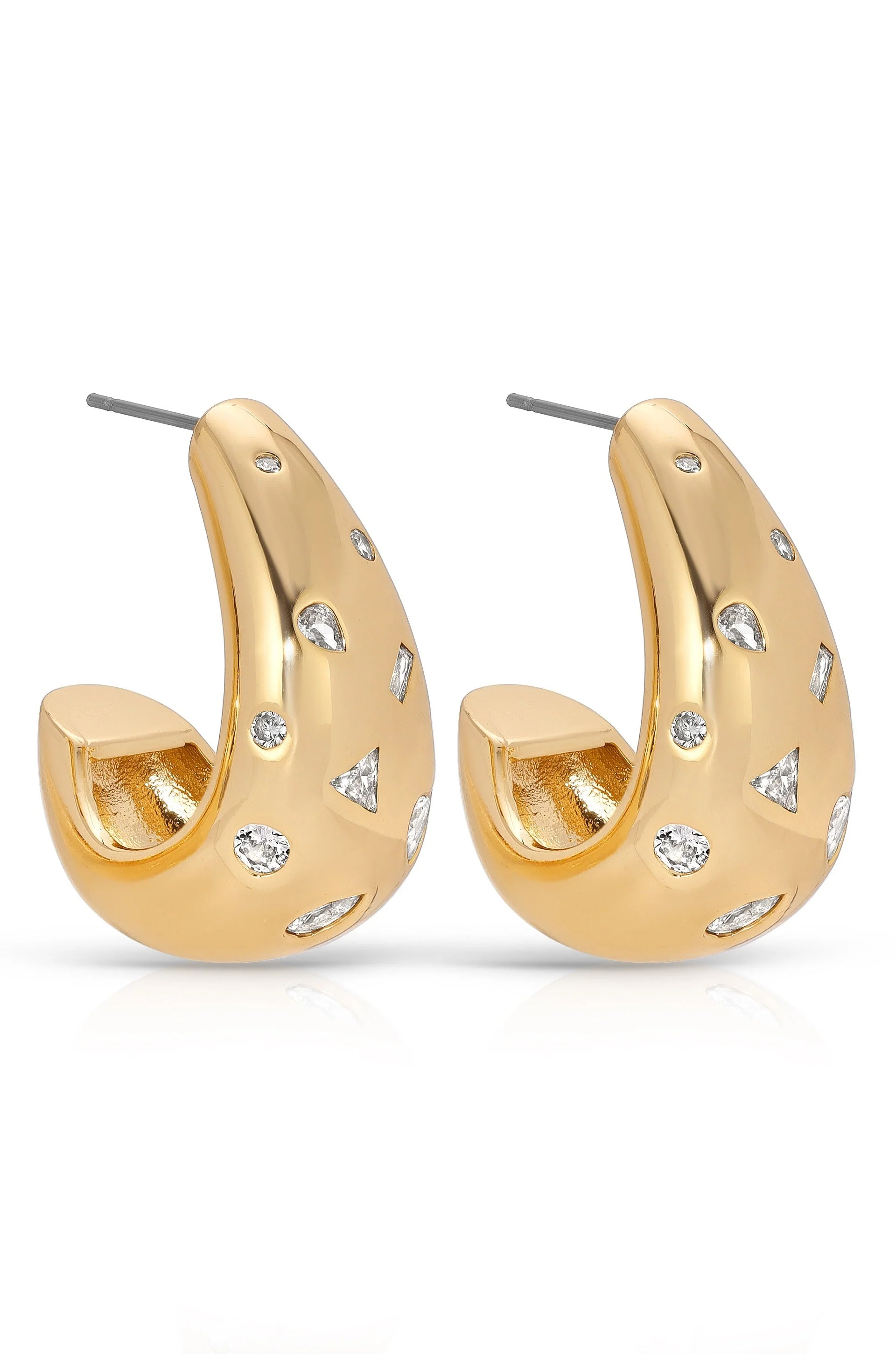 Bezel Crystal Dotted Hoop Earrings - Image 4